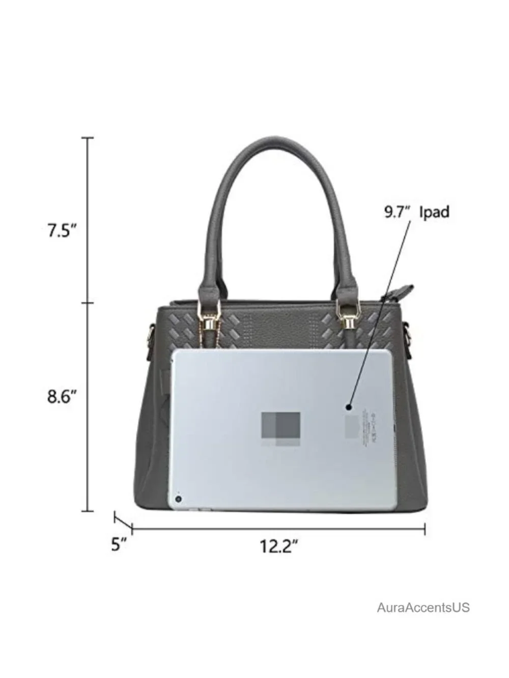 PU Leather Satchel Handbag Crossbody Shoulder Bag 3 Compartments Zipper